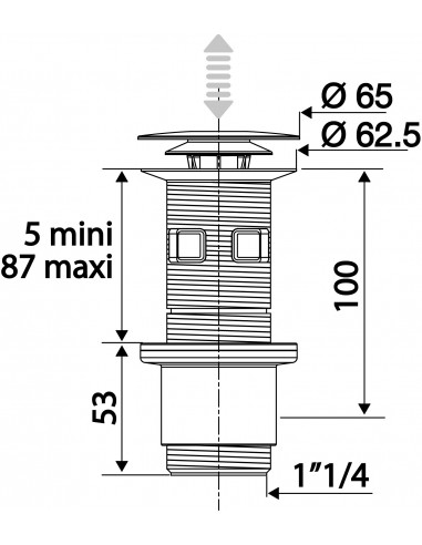 121900 000 00  Сифон универсальный цифровой или фиксированный для умывальника, переключаемый, h. 100 мм, хром Valentin Хром  - Вид №5