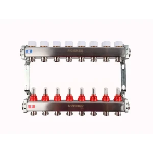 Коллектор с расходомером Rommer 1"x3/4" 8 выходов нержавеющая сталь RMS-1200-000008