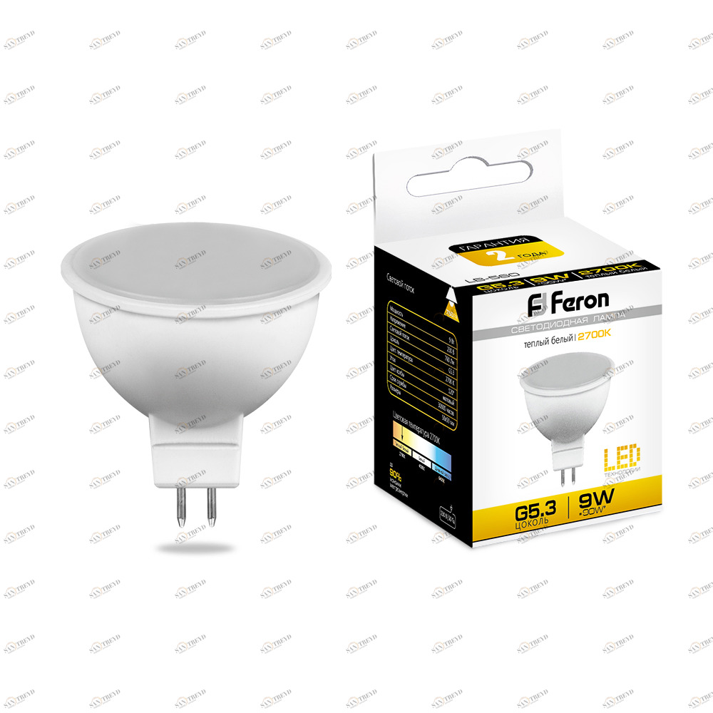 Лампа светодиодная Feron MR16 G5.3 9W 2700K LB-560 25839 FERON  00-3956603 Матовый 