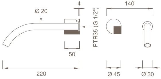 Ceadesign Смеситель для умывальника настенный из нержавеющей стали на 2 отверстия Duet Det 18 - Вид №1
