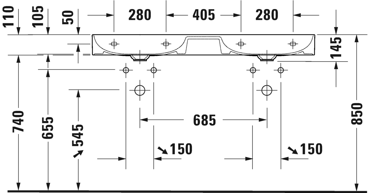2353120040 Подвесная раковина настенная овальная Duravit DuraSquare - Вид №3