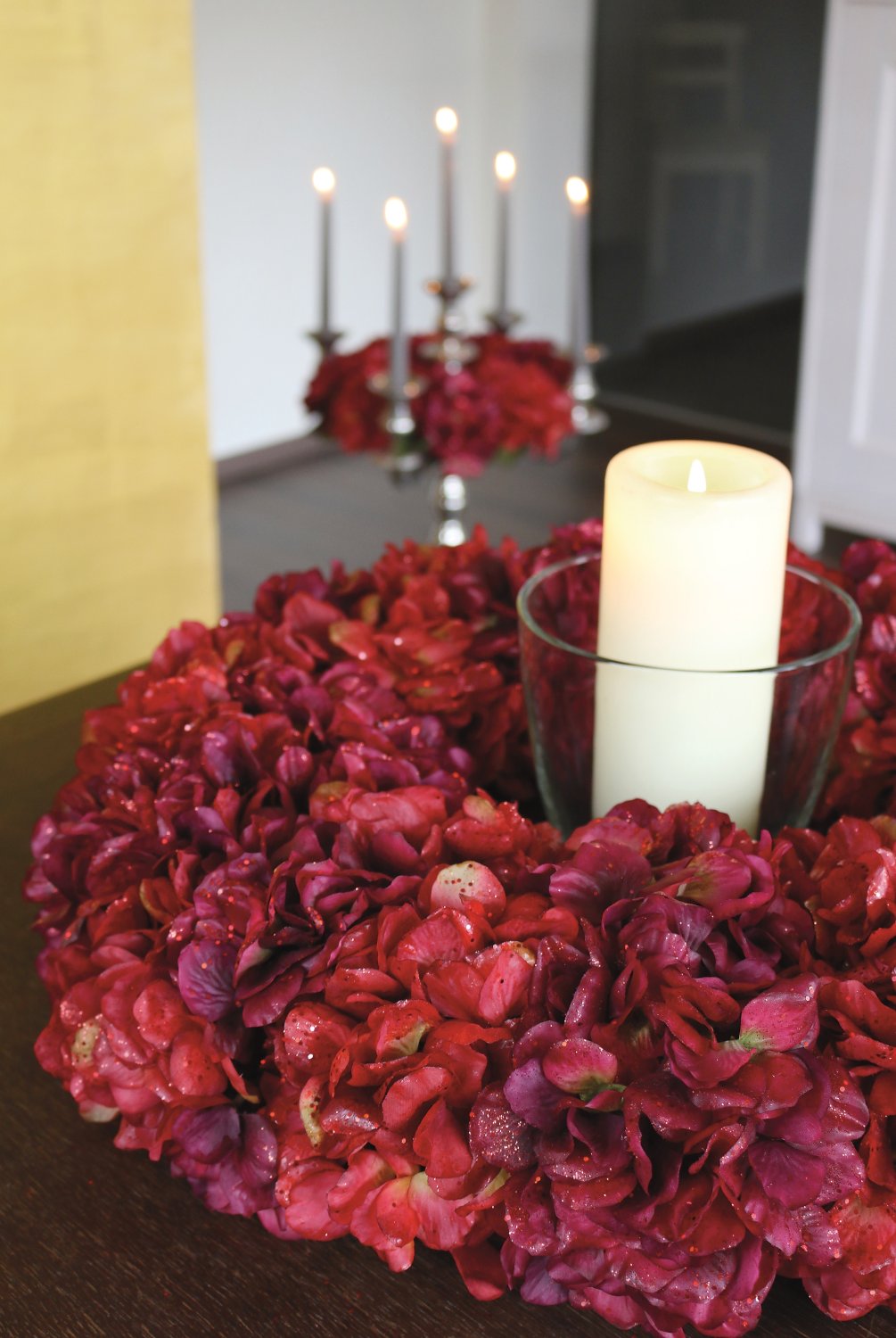 2010 432 a3 Искусственный венок из гортензии с глиттером, Ø 55 см, бордово-золотой H-andreas 