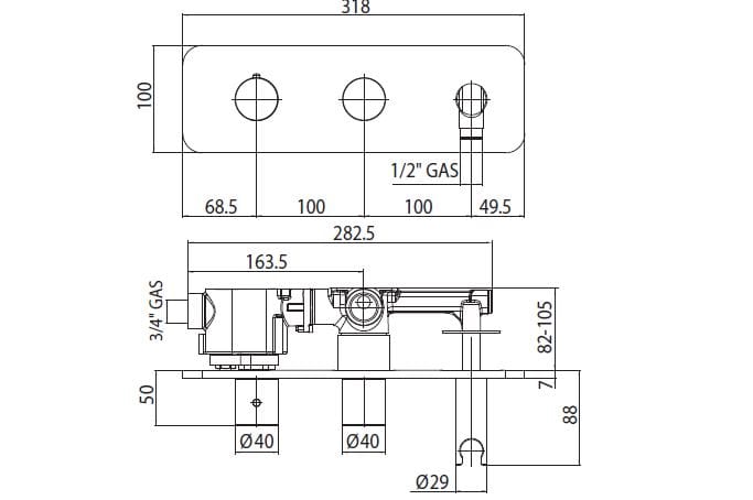 Хромированный латунный термостатический смеситель для ванны Bossini Teo ARCH-00056712 - Вид №1