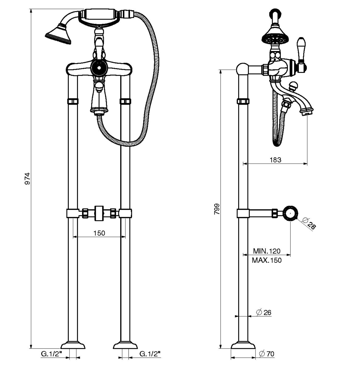 Напольный смеситель для ванны GATTONI Orta ARCH-00033555 - Вид №2