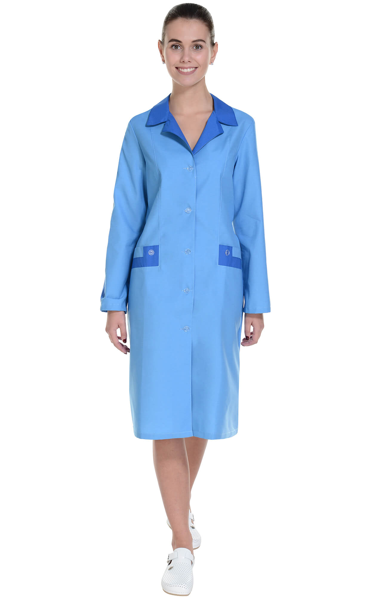 62841 Халат "Радуга NEW" длинный рукав голубой василек  Одежда для обслуживающего персонала  размер 60 Спецодежда  - Вид №3