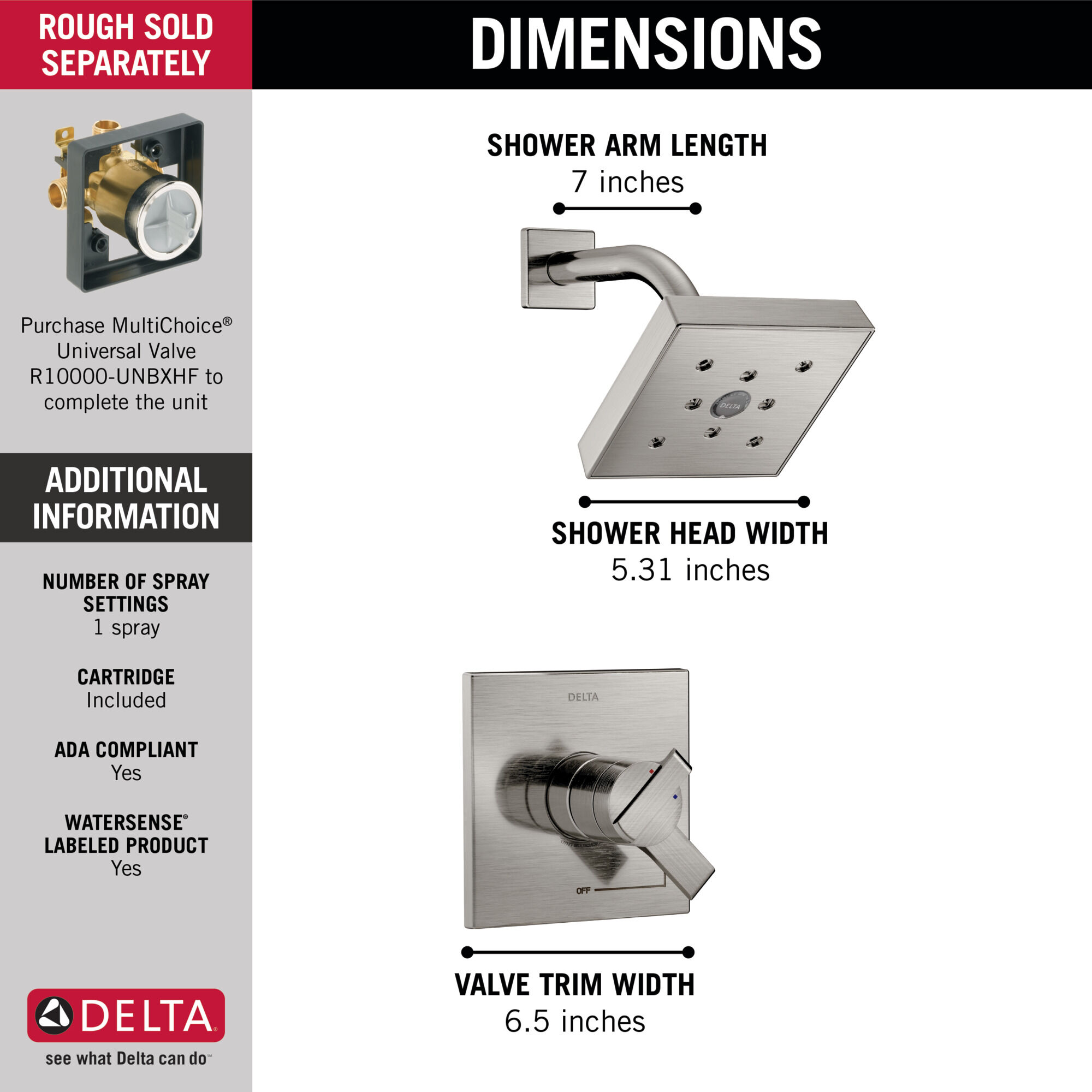 T17267-SS Накладка для душа Monitor® 17 серии H2Okinetic® Delta Faucet Ara Нержавеющая сталь - Вид №2