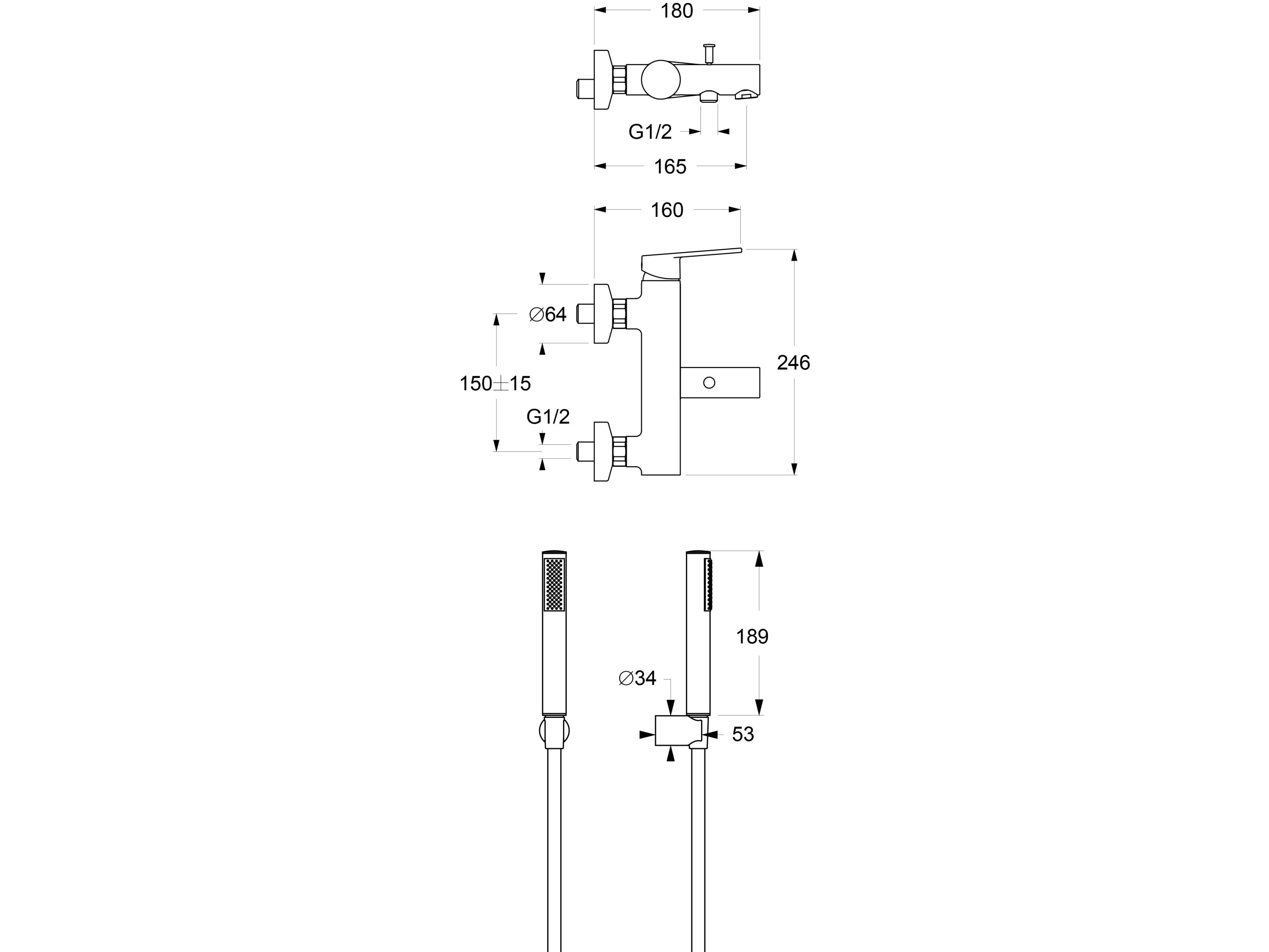 Настенный однорычажный смеситель для ванны с ручным душем GUGLIELMI RUBINETTERIE сегодня ARCH-00150851 - Вид №3