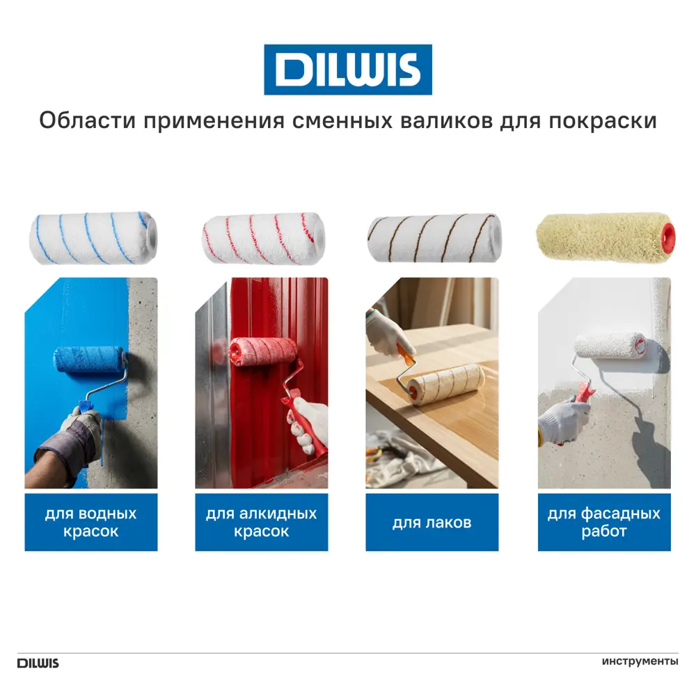 Мини-валик сменный для алкидных красок 110 мм Dilwis ворс 18 мм полиэстер под бюгель 6 мм 2 шт 89443200 STLM-2183112  - Вид №3