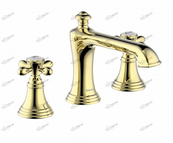 Смеситель для умывальника на три отверстия (Romen Golden) Zollern Cross Handle F251199BAF bravat 