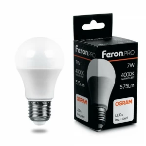 Лампа светодиодная Feron.PRO "Шар" E27 7W 4000K OSRAM LED LB-1007 38024 FERON  00-3956702 Матовый