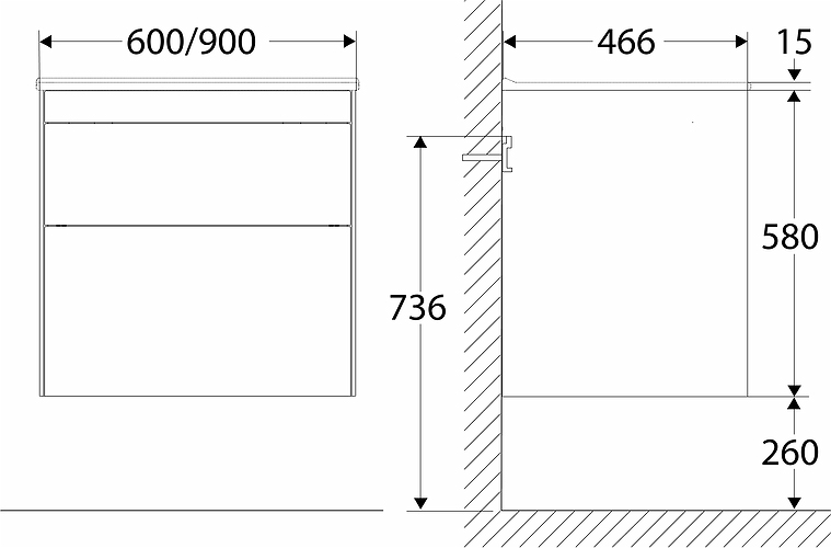 42643 Мебельный пакет IFO Sense, тонкий умывальник, с двумя ящиками, Ш = 900 мм, Ш1 = 910 мм, белый  - Вид №4