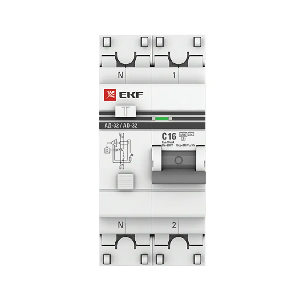 Дифференциальный автомат EKF PROxima АД-32 1P N C16 A 10 мА 4.5 кА AC DA32-16-10-a-pro 82421555 STLM-2094175  - Вид №1
