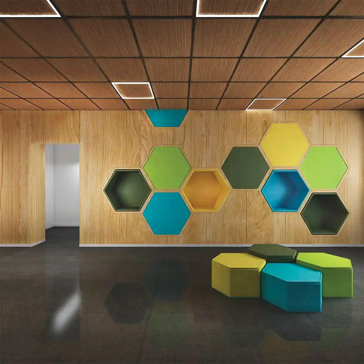 Звукопоглощающие панели из каменной ваты для подвесного потолка под дерево Sky-Tile® EUCALIPTO ROSSO ARCH-00023347 - Вид №1