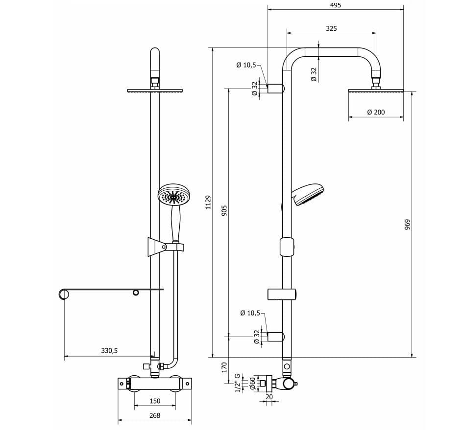 Термостатическая настенная душевая колонна Thermomat Elegance ARCH-00119417 - Вид №1