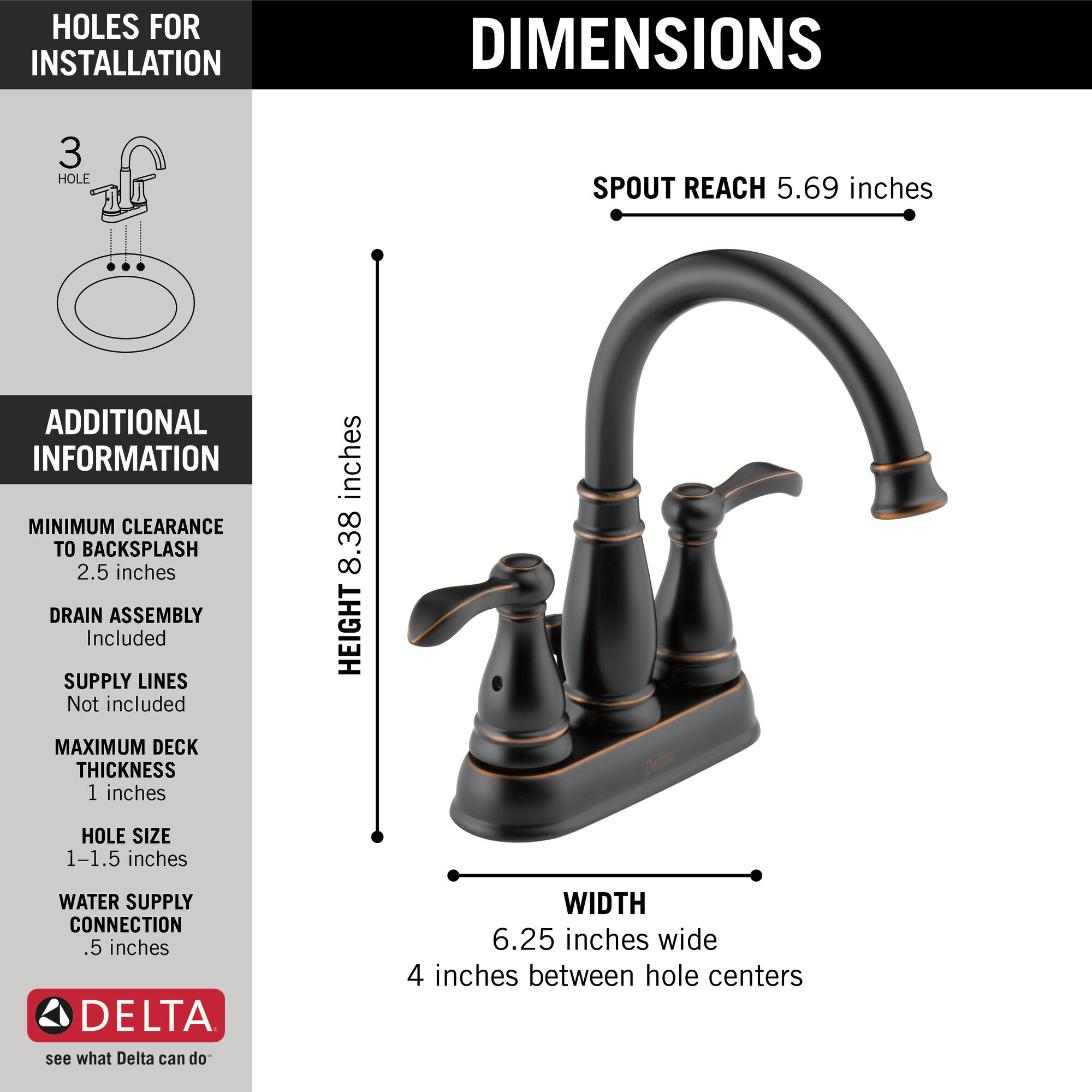 25984LF-OB-ECO Смеситель для ванной комнаты с двумя ручками Delta Faucet Porter Масляная натертая бронза - Вид №9