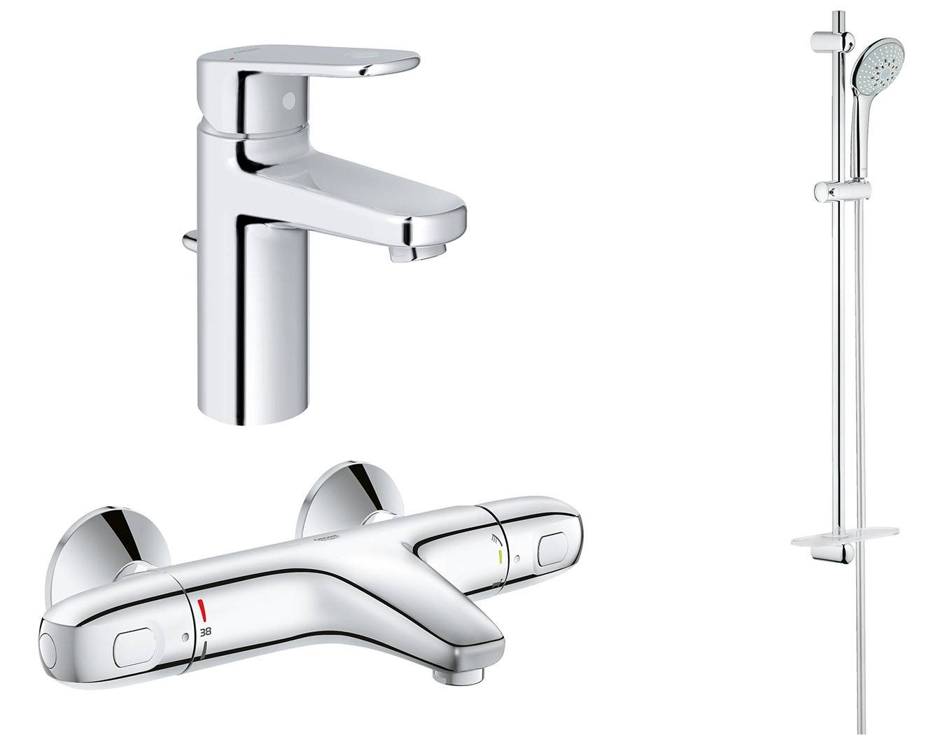 Готовый комплект для ванной комнаты Термостатический смеситель для ванны GROHE Grohtherm 1000 New и Смеситель для раковины GROHE Europlus (NBT0002)