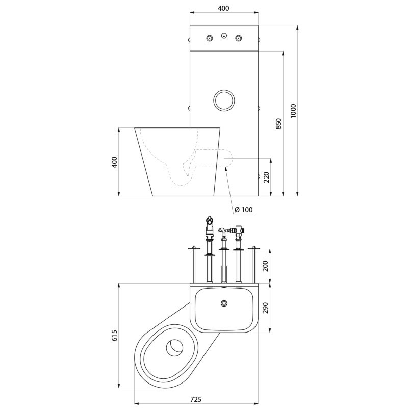 166700 Комплект KOMPACT через стену - Умывальник-напольный унитаз DELABIE  - Вид №1