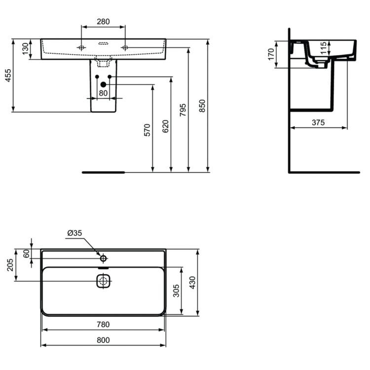 T300101 Раковина 80 см Ideal Standard STRADA II - Вид №19