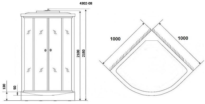 Душевая кабина NG- 4302-08 (1000х1000х2150) низкий поддон(13см) стекло МАТОВОЕ Niagara ECO - Вид №2
