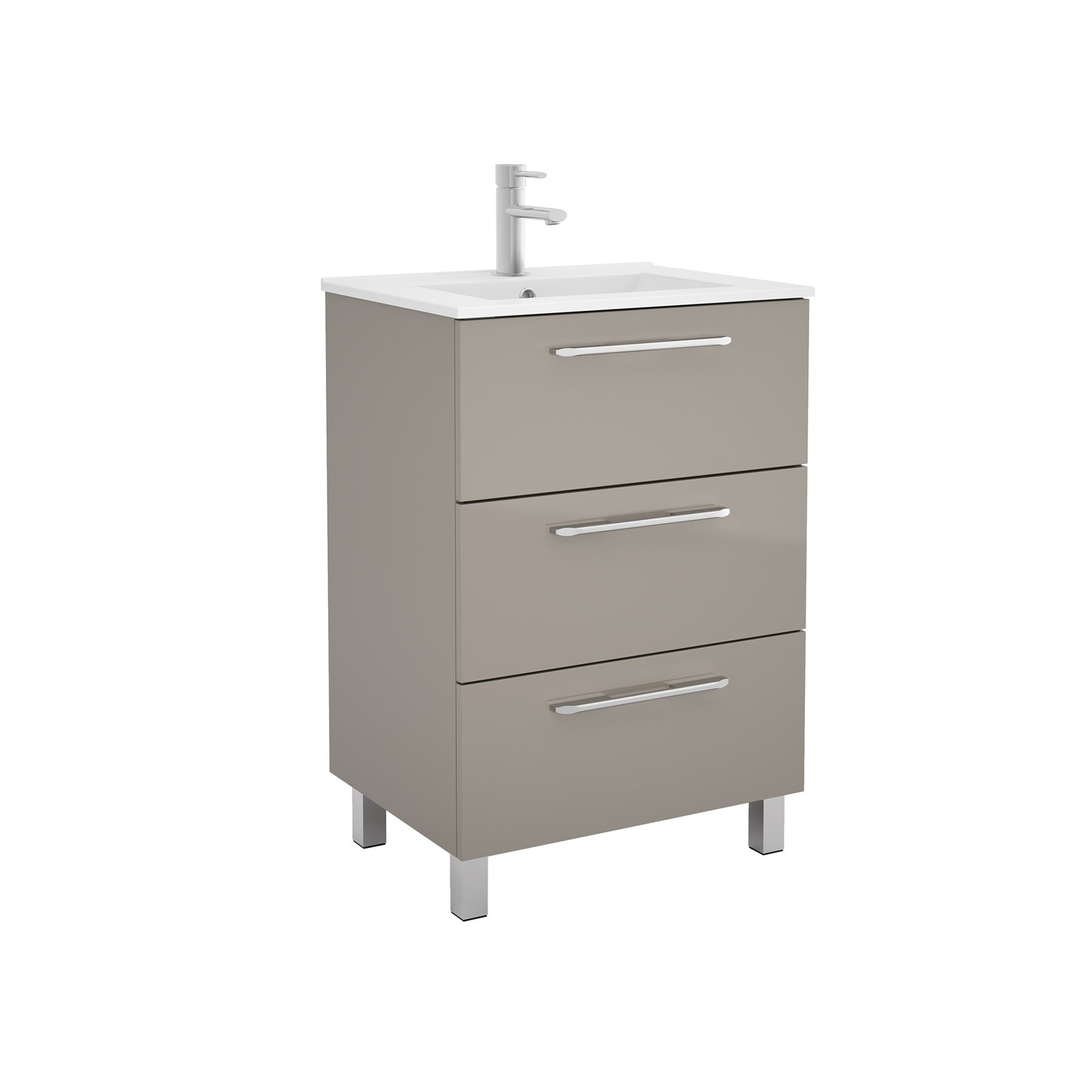 23245 SALGAR Мебель для умывальника FUSSION CHROME 600 3 ящика GLOSS TAUPE 598 x 868 x 450 мм Глянцево-серо-коричневый - Вид №1