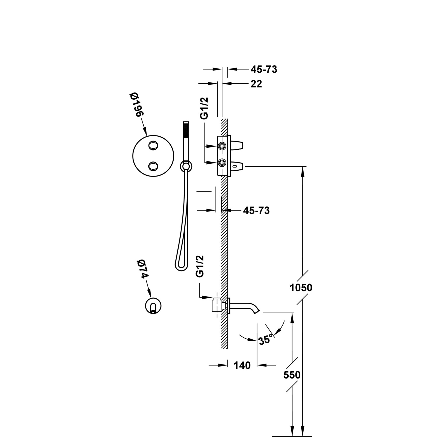 Комплект 2-ходовых скрытых термостатических кранов Therm-box Therm-box для ванн и душевых кабин-28125006 TRES Fuji - Вид №1
