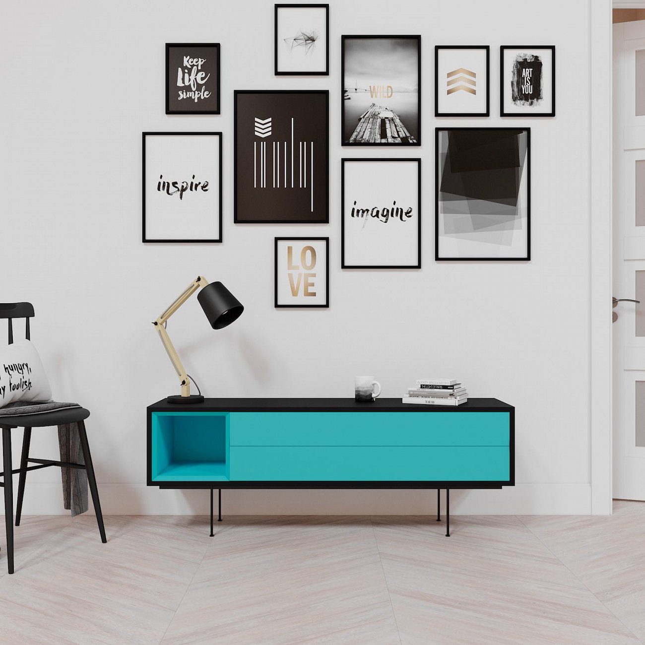 Тумба под телевизор с двумя ящиками 53х138 см бирюзовая Quadro New BRAGIN DESIGN TUBE 00-3862372 Голубой - Вид №1