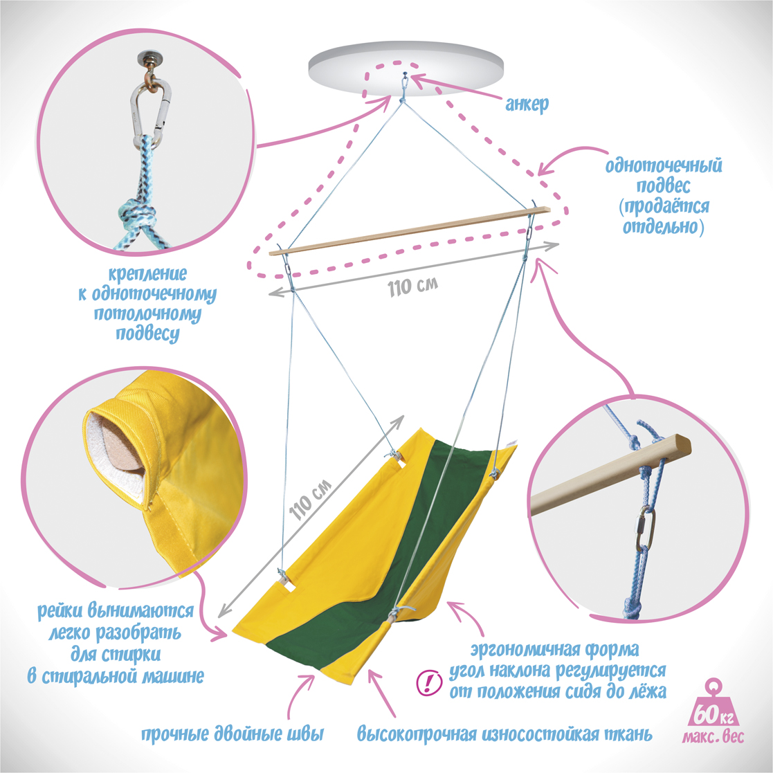 Гамак детский эргономичный оранжево-желтый ПОКАЧАЙКА  326717 Желтый Santreyd  - Вид №5