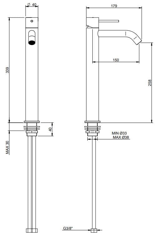 Смеситель для раковины из нержавеющей стали с одним отверстием Rubinetterie Treemme 40 мм ARCH-00036482 - Вид №2