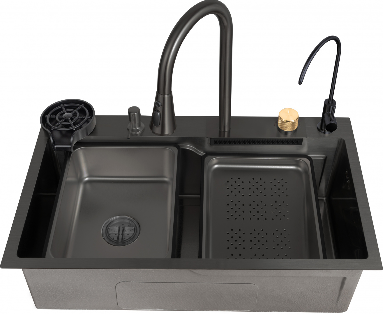 Мойка кухонная ZorG Master R ZM 7546 GRAFIT из нержавеющей стали с водопадом, графит