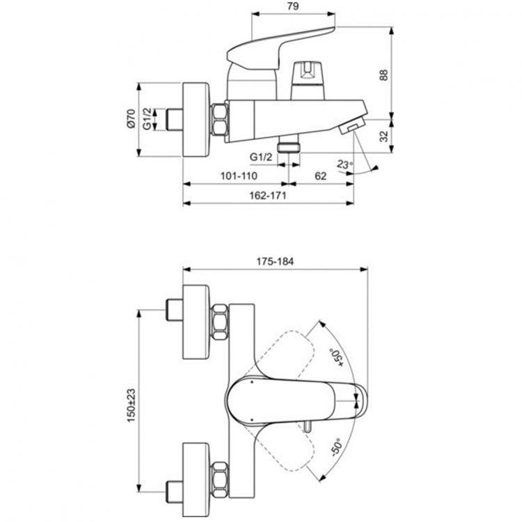 B1740AA Смеситель для ванны с душем Ideal Standard CERAFLEX  - Вид №6