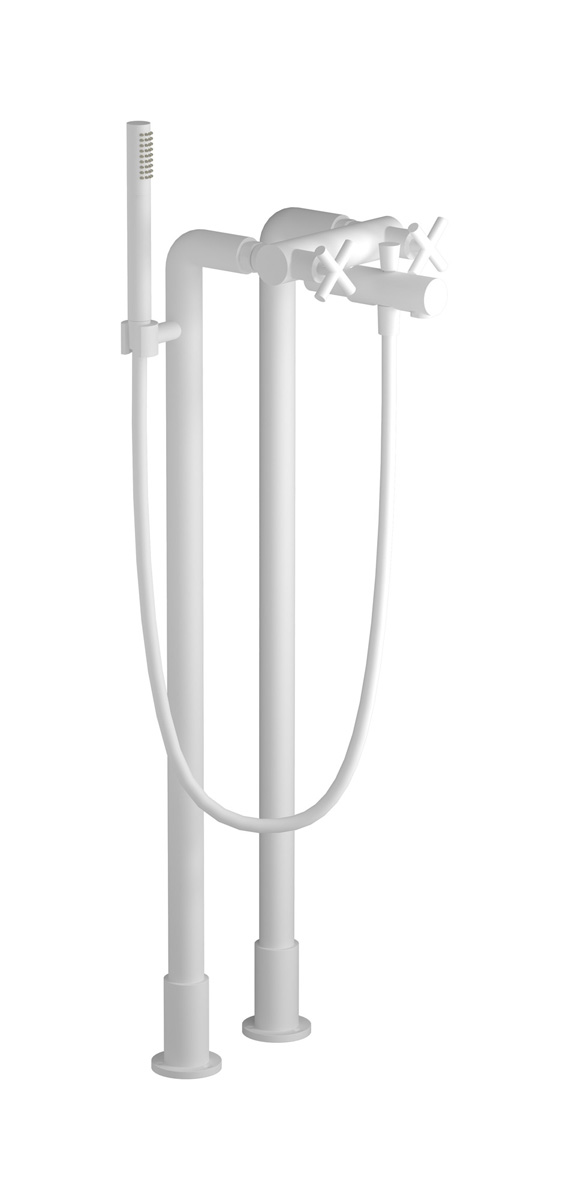 Напольный смеситель для ванны с 2 колоннами и душевым гарнитуром. WE ARE IB wo205bo Matt White WOW