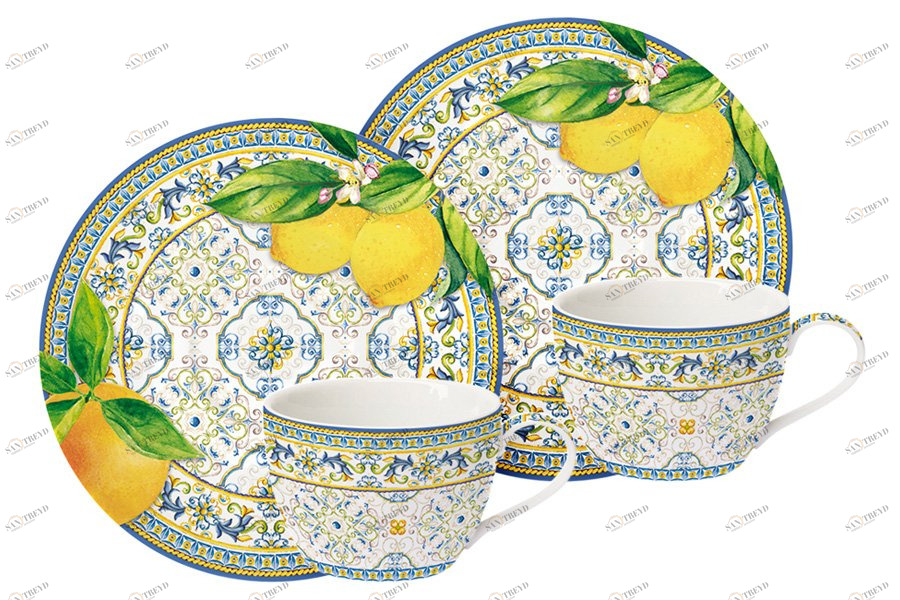 Кофейные пары фарфоровые 2 шт желтые "Цитрус. Капри" EASY LIFE  00-3973495 Белый;желтый 