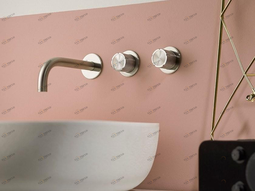 MINA Смеситель для умывальника настенный из нержавеющей стали с 3 отверстиями Synth 4718