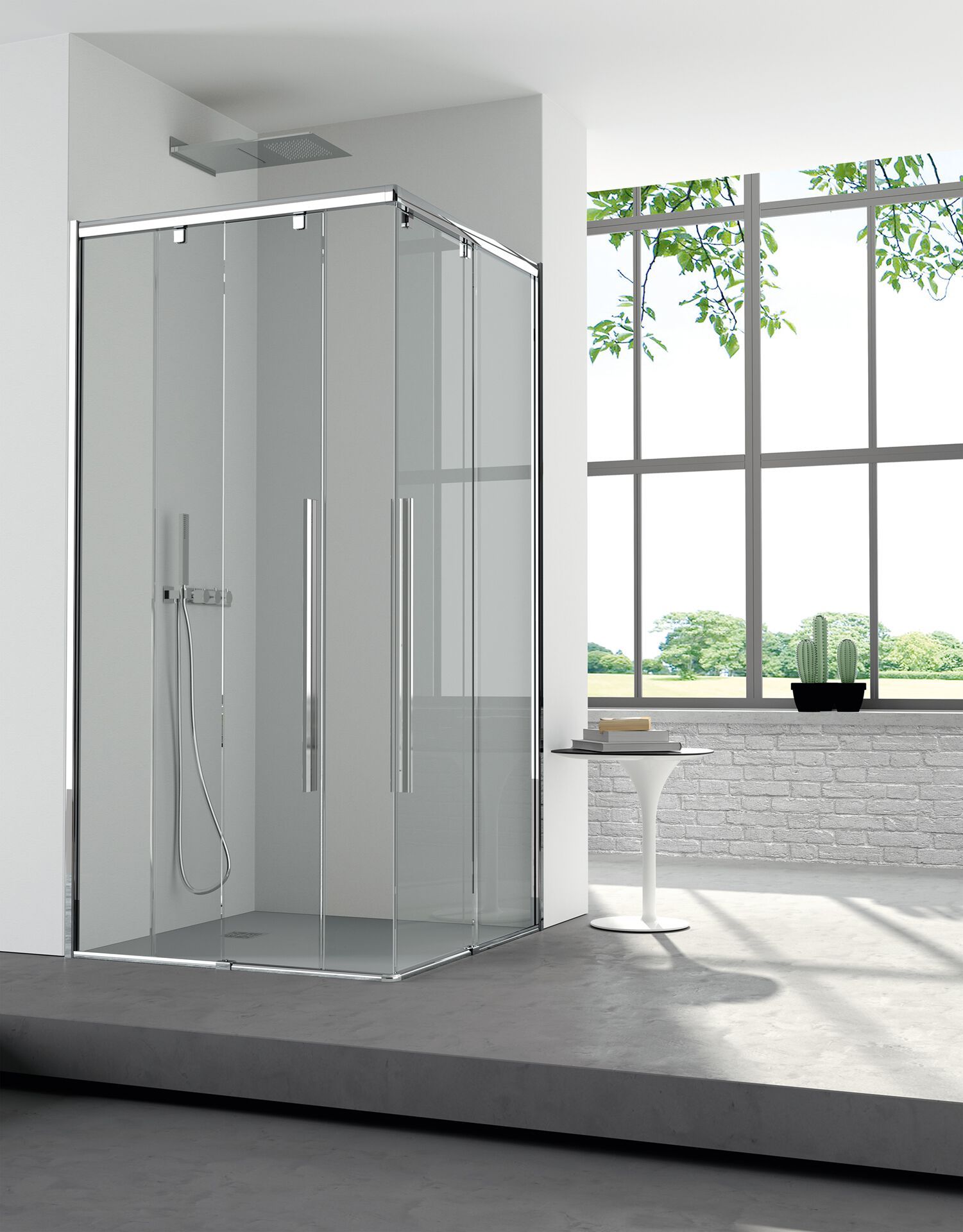 Алюминиевая и стеклянная угловая душевая кабина с раздвижной дверью CSA Box Doccia розовый ARCH-00084053 - Вид №1