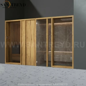 Effegibi YOKU.D SH YO.20220001 Комбинированная баня: хаммам и сауна. Установка: в нишу. Мощность: 10,5 кВт макс.Размеры: длина 342 см, ширина 170 см.  Отделка: термообработанное дерево и темный керамогранит