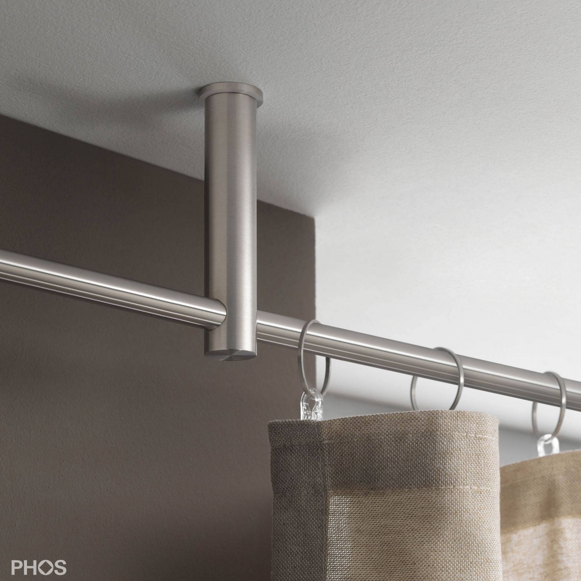 VS20-100-2200-D Комплект карнизов: 220 см с 2 держателями и 1 держателем карниза в качестве центральной опоры (среднее расстояние до потолка) PHOS  - Вид №1