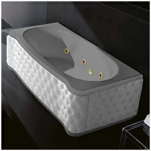 Ванна Gruppo treesse New Classic Young STX-V674B-SX-KBS-SEZ серая с золотой фурнитурой гидромассажем и дезинфекцией прямоугольная левая белая кожа кристаллы сваровски