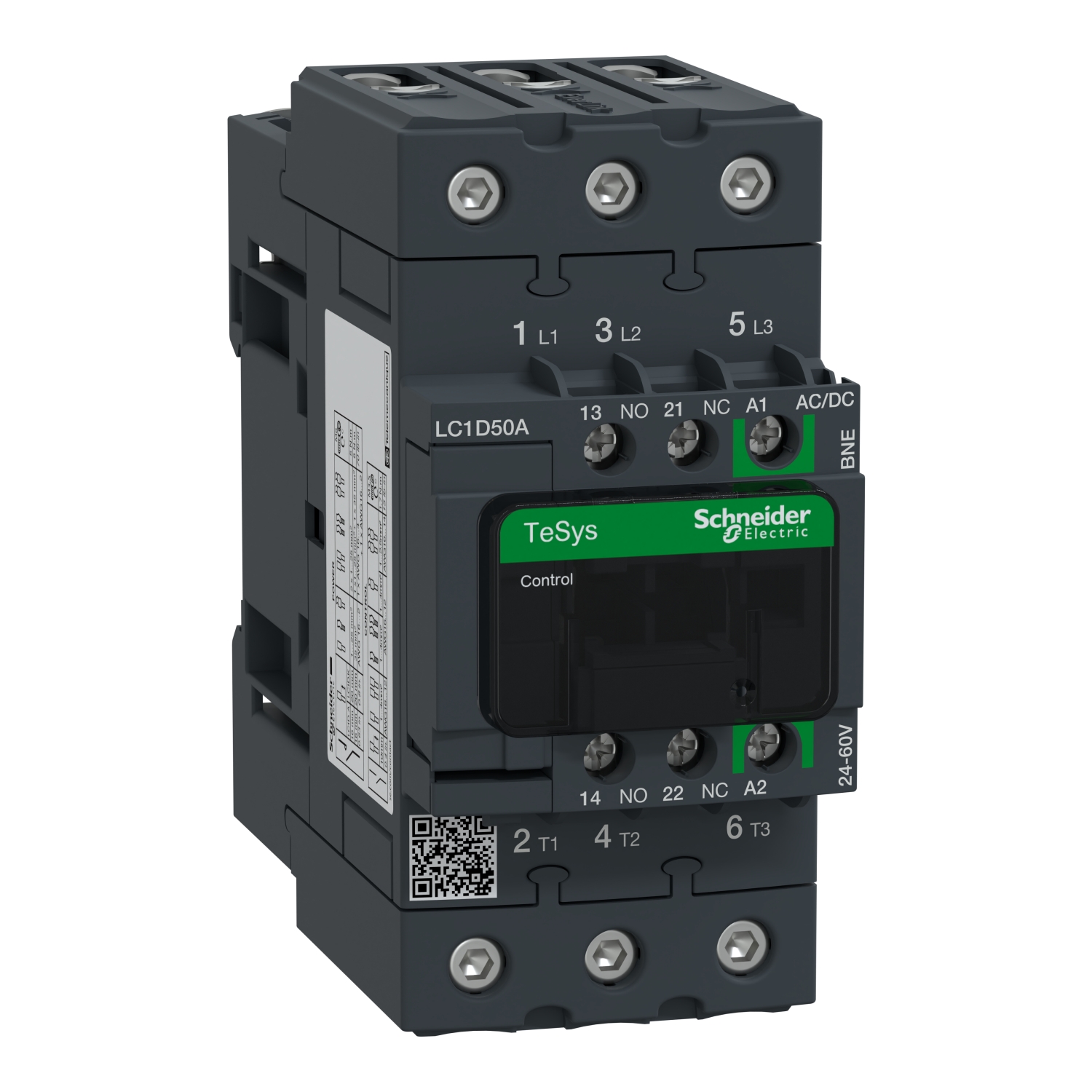 LC1D50ABNE 3P КОНТАКТОР EVERLINK AC3 440В 50A, КАТУШКА УПР. 24-60В AC/DC, ПРУЖИННЫЙ ЗАЖИМ Schneider Electric TeSys 