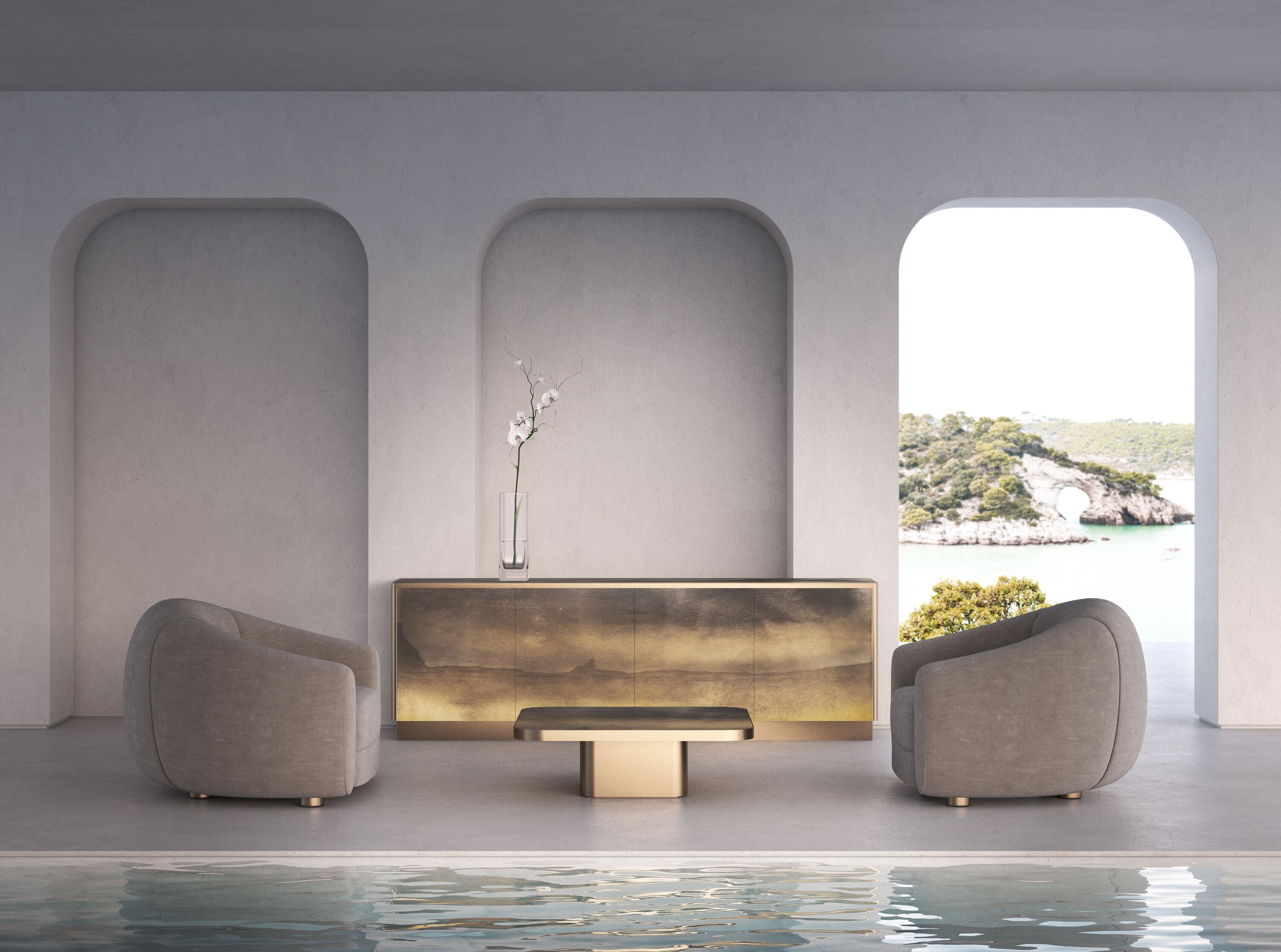 Деревянный шкаф с распашными дверями, покрытыми стеклом ARTE VENEZIANA итальянские пейзажи ARCH-00031331 - Вид №2