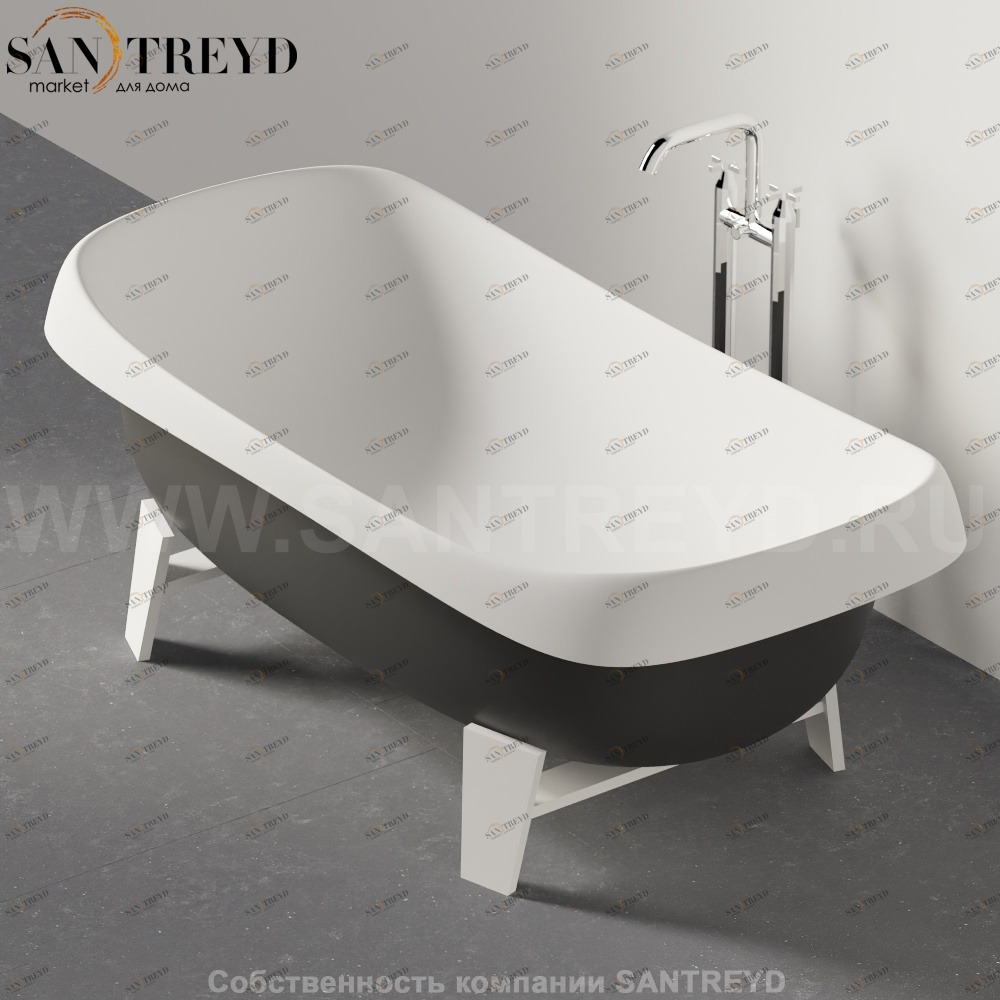 Ванна свободностоящая PEAR CUT графитовая на белом каркасе Agape AVAS0922ZGZ