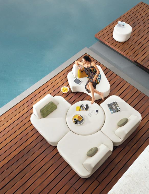 Правое угловое сиденье морская кожа белого цвета Manutti Moon Island MNST423 - Вид №2