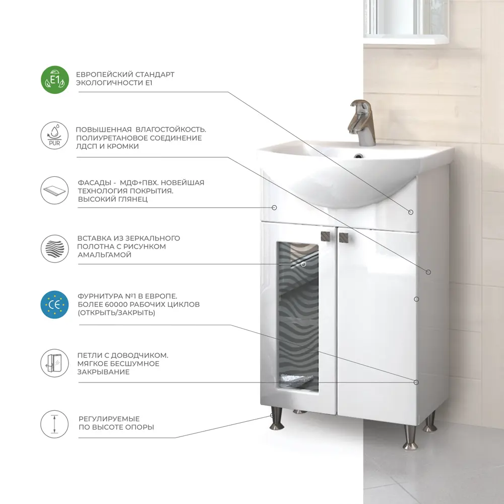 Тумба под раковину напольная «Мальта» 55 см цвет белый VIGO STLM-2057739 - Вид №4