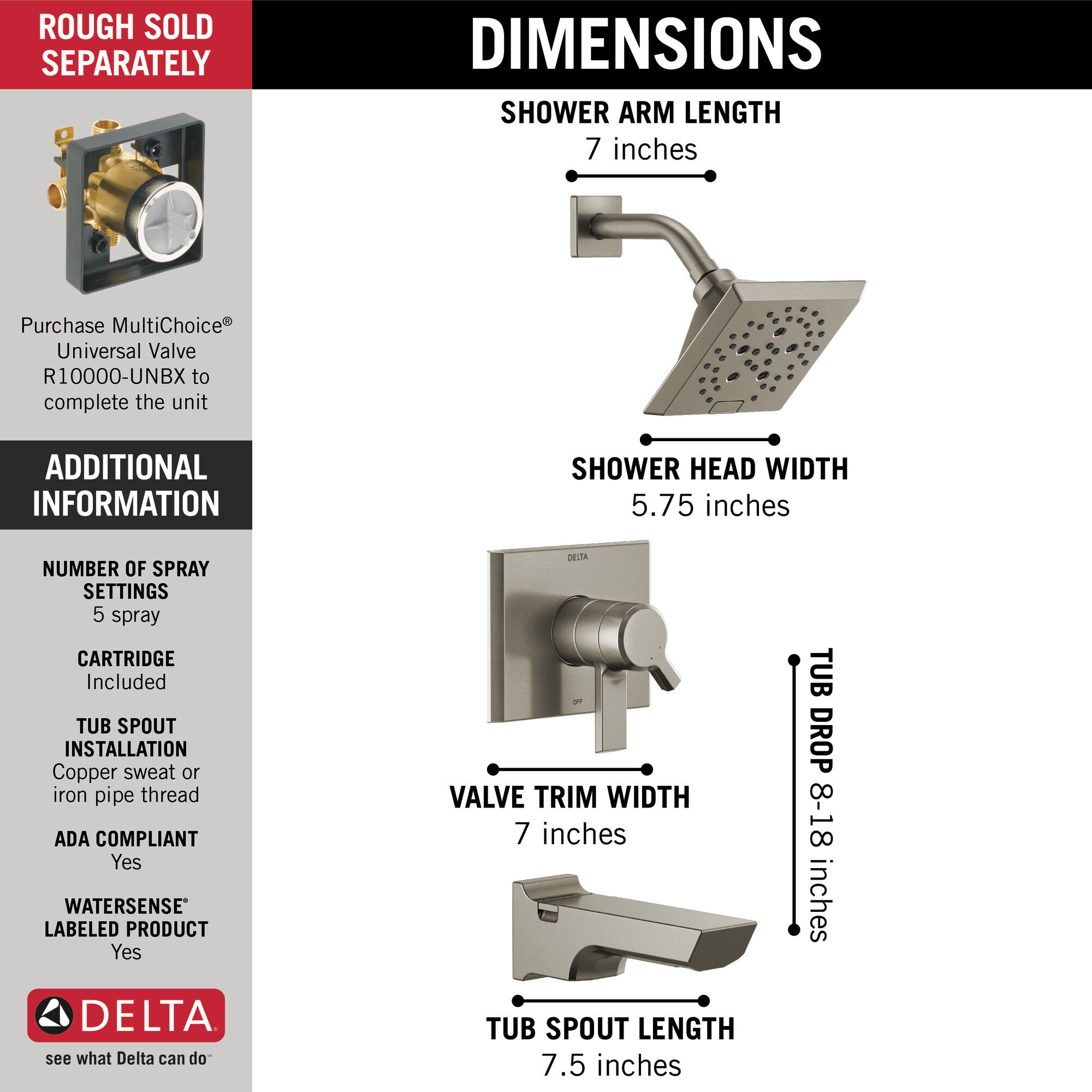 Monitor® 17 Series H2Okinetic® для ванны и душа Delta Faucet T17499-SS - Вид №2