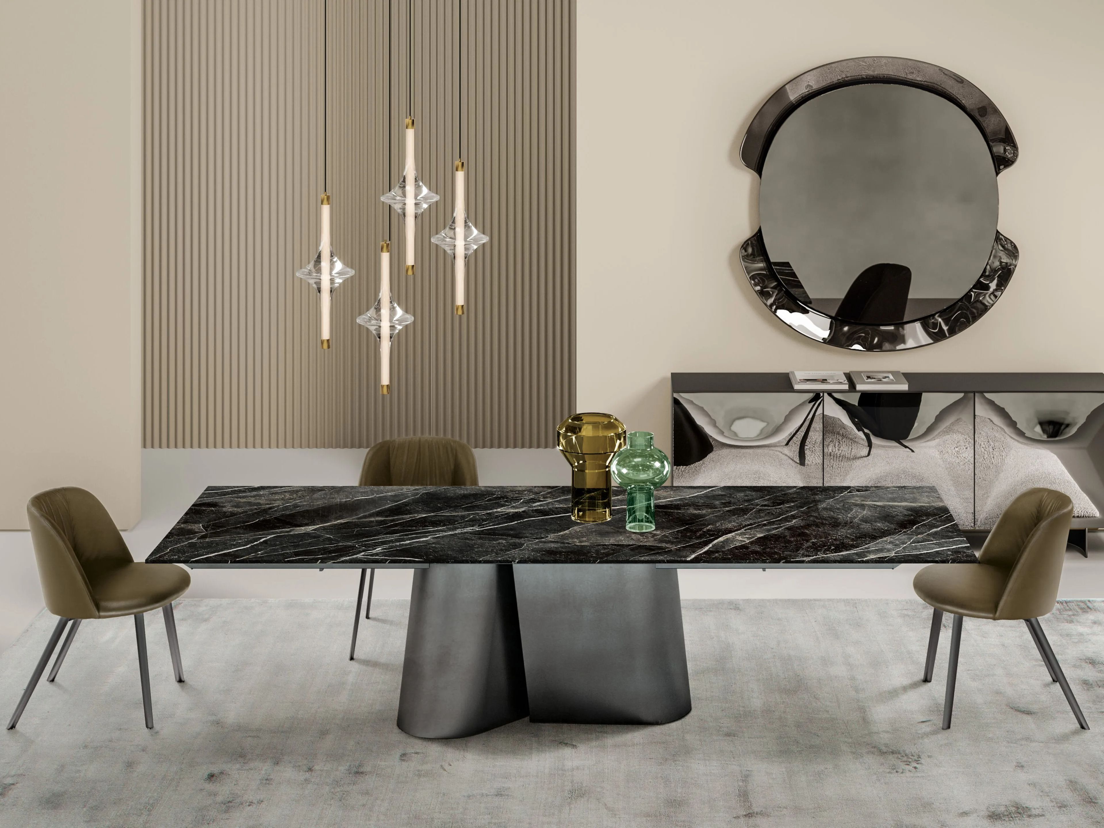 Прямоугольный выдвижной стальной обеденный стол с столешницей SuperMarmo Bontempi Casa KIMONO ARCH-00124652