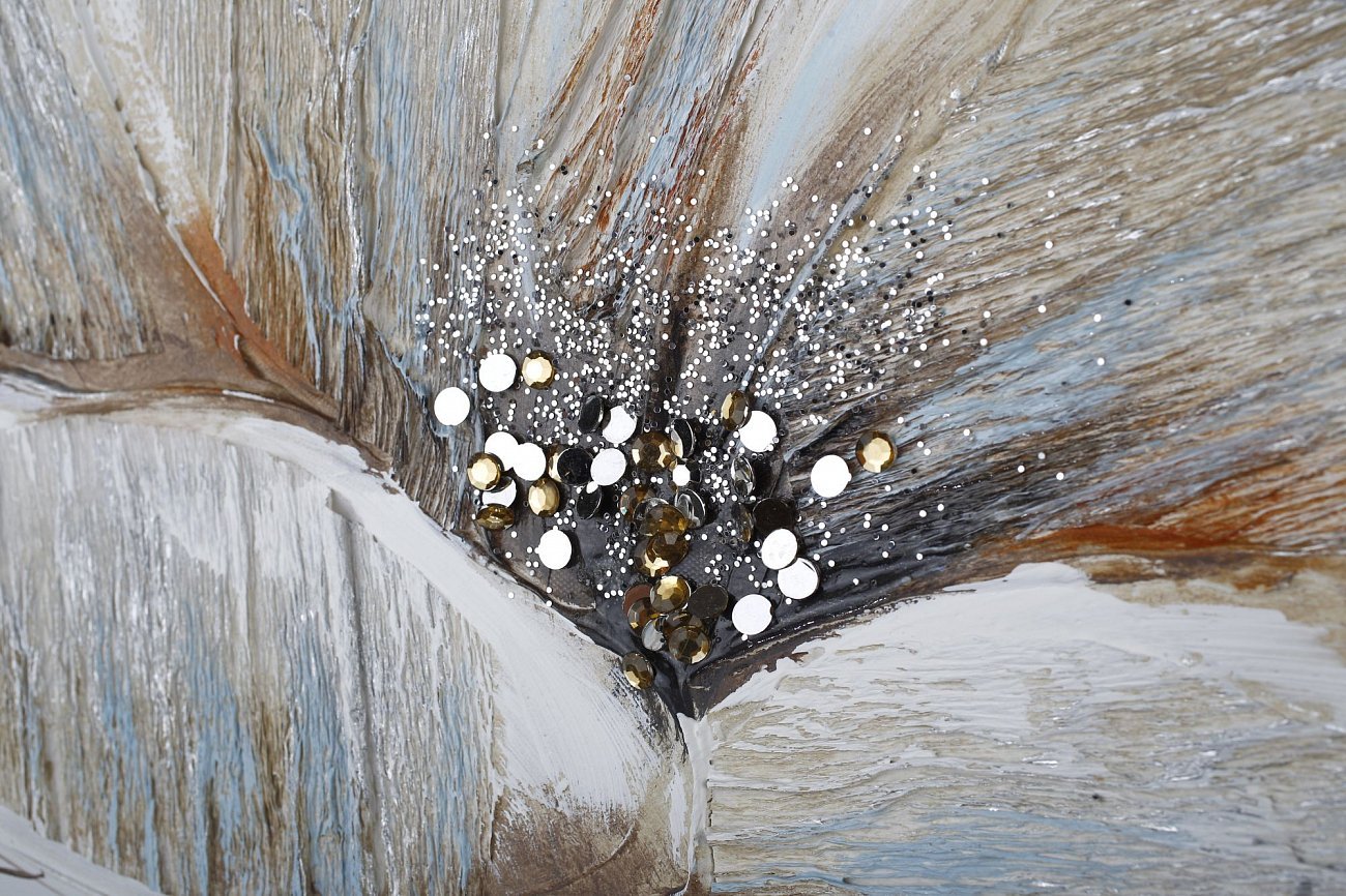 Картина цветы со стразами бело-серая 40х120 см Tomas Stern TOMAS STERN  00-3872615 Белый;серый;разноцветный  - Вид №1