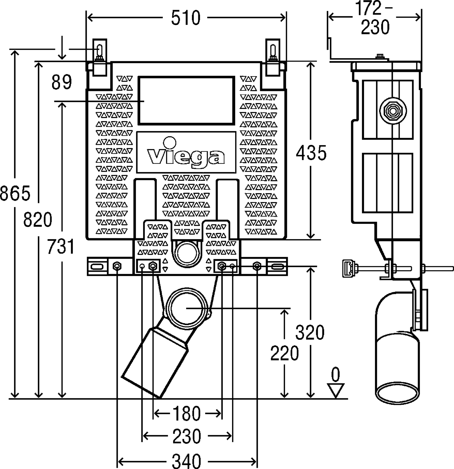 Системная техника  Viega Mono  Блоки скрытого монтажа для унитазов  Спереди VIEGA 460 532 1) Модель 8338 Santreyd  - Вид №1