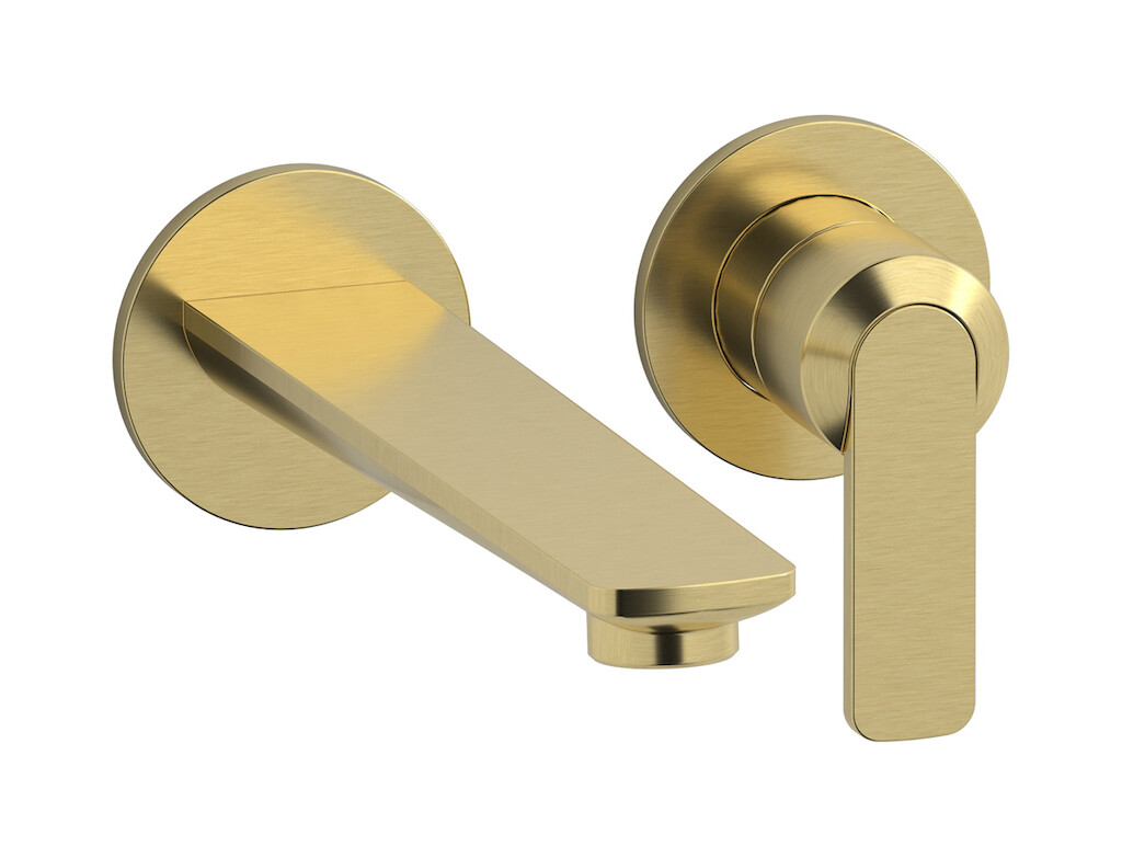 Встроенный в стену смеситель для раковины на 2 отверстия в комплекте с донным клапаном WE ARE IB c6406is Brushed Pale Gold C-67