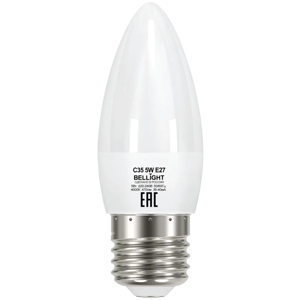 BELLIGHT Светодиодная лампа E27 свеча 5Вт теплый белый свет 86170857 STLM-0066654 - Вид №1