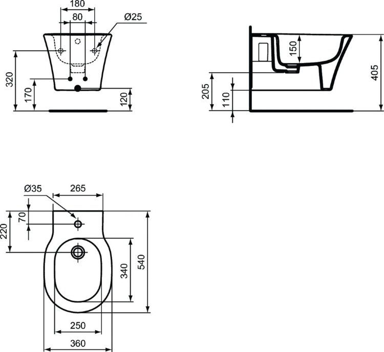 E0266V3 Подвесное биде с отверстием под смеситель Ideal Standars Ideal Standard CONNECT AIR - Вид №2