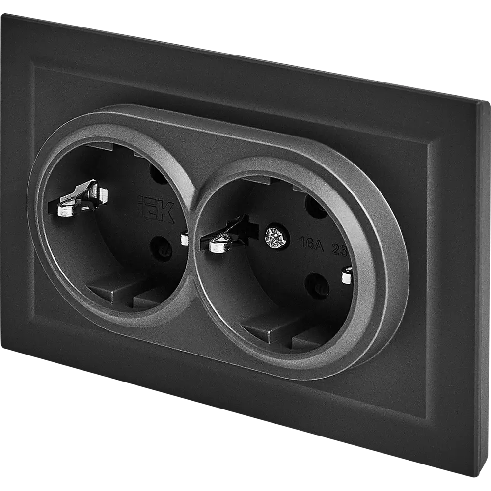 Двойная розетка IEK Brite графит с защитными шторками 87761599 STLM-1495886 - Вид №1